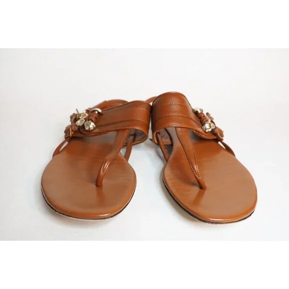 Gucci Brown Leather Thong GG Horsebit T Bar Sandals, Size 9.5 (US) 39.5 (EU)